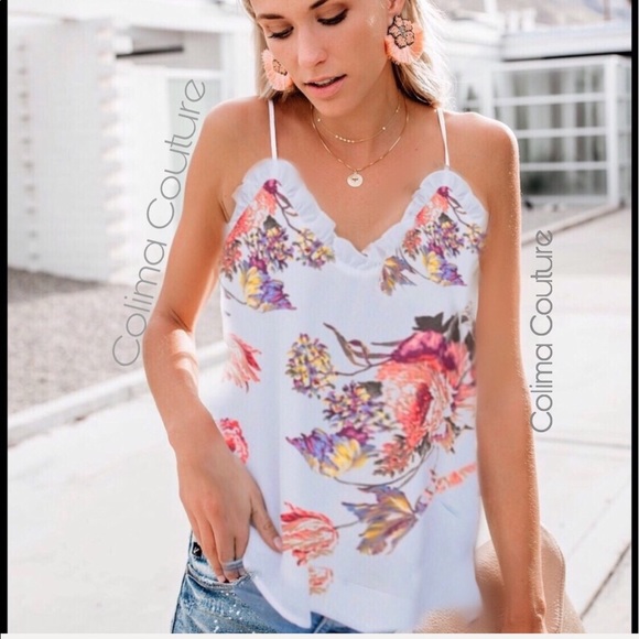 Tops - Ruffle Trim floral cami
